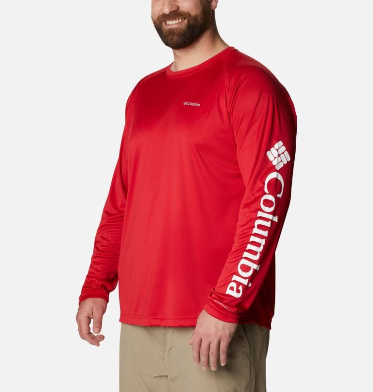 Men's Columbia Fork Stream Long Sleeve Sweatshirts Red | Plus Size CA-S06C4